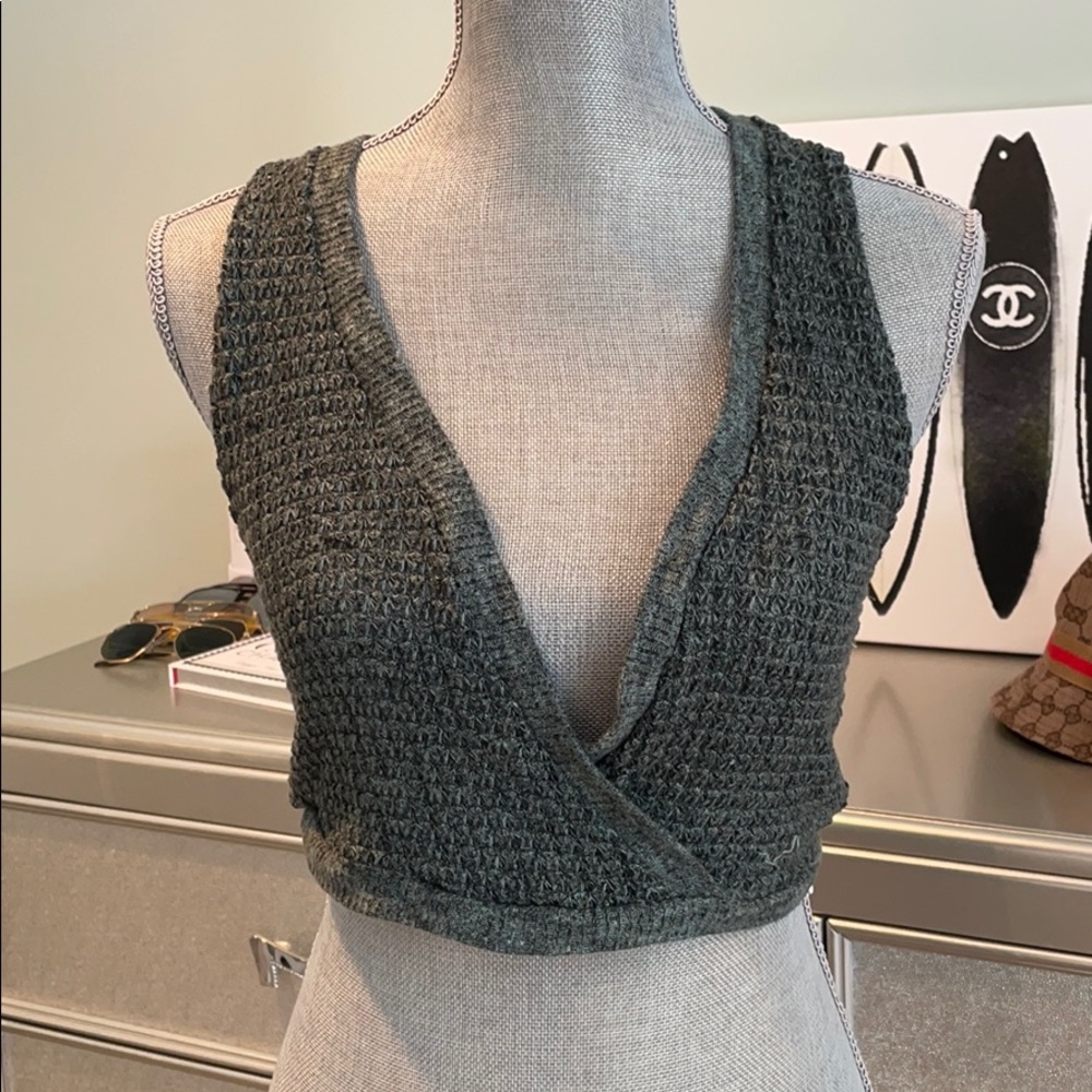 Green knit crop top